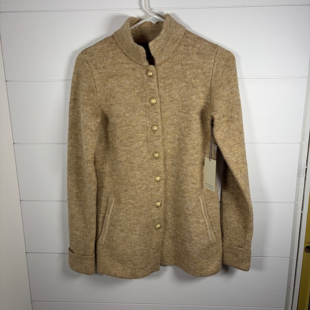 NWT Adrienne Vittadini Wool Blend Cardigan Sweater Tan Beige Camel Women XS READ